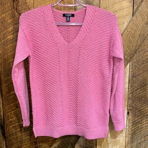 Chaps Ralph Lauren Sweater Womens Pink Metallic V Neck Knit Tunic Pullover Small